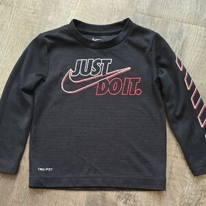 Nike Black Long Sleeve Tee with Red & White 'Just Do It' Graphic - 3T